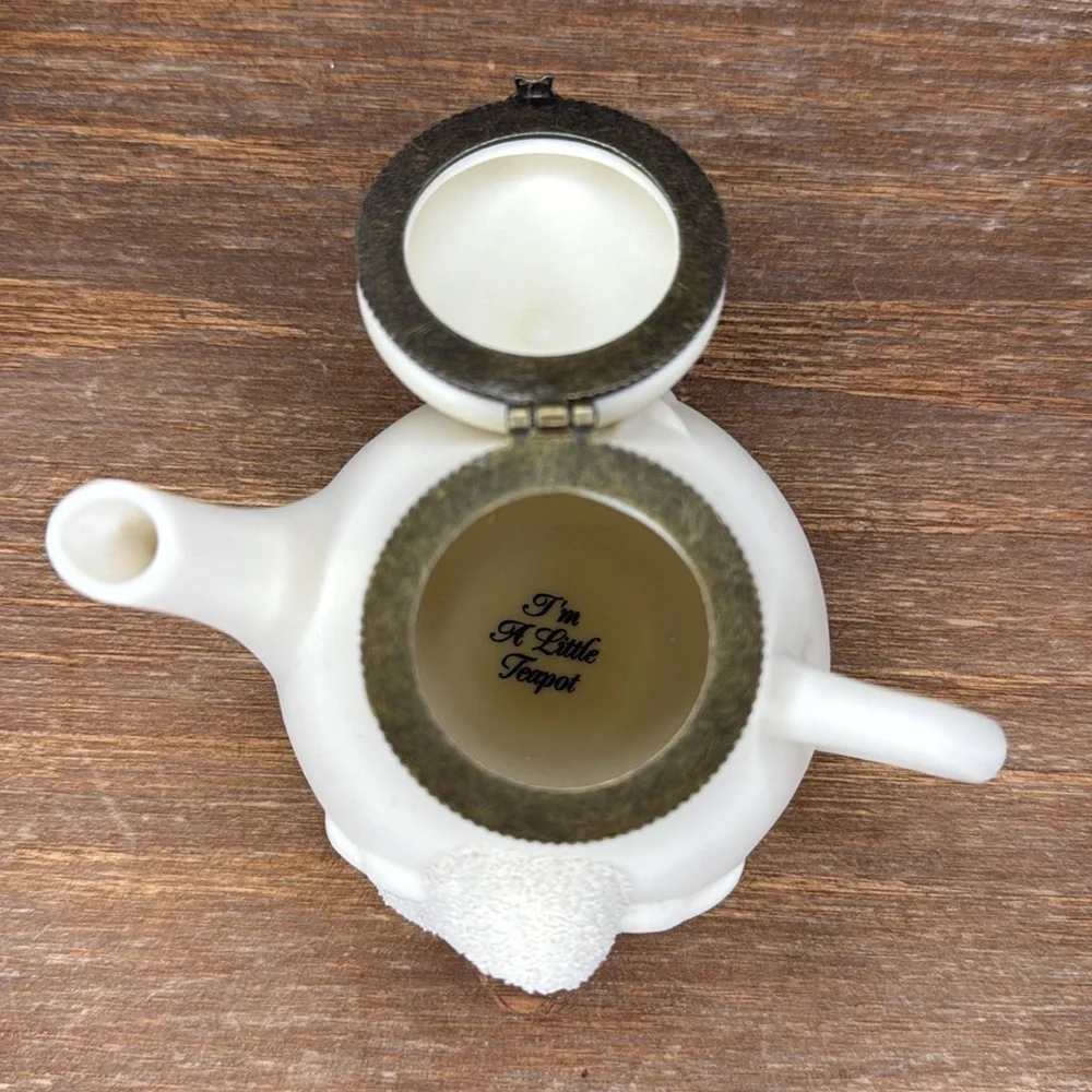 Dept 56 I’m A Little Teapot Bisque Porcelain Hinged Snowbaby Cherub Trinket Box